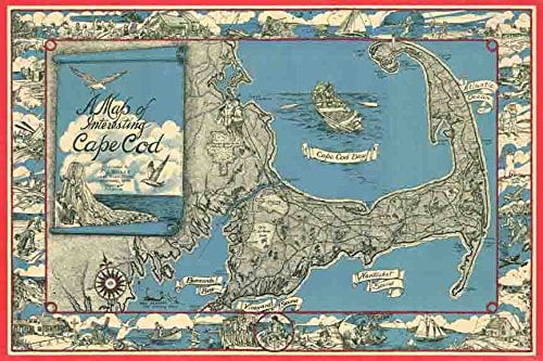 1945 Miller Map of Cape Cod 16x24 Giclee 12 Shade Artwork Print Poster Property Decor POD photo relating to Printable Map of Cape Cod called 1945 Miller Map of Cape Cod 16x24 Giclee 12 Shade Artwork Print Poster Residence Decor POD